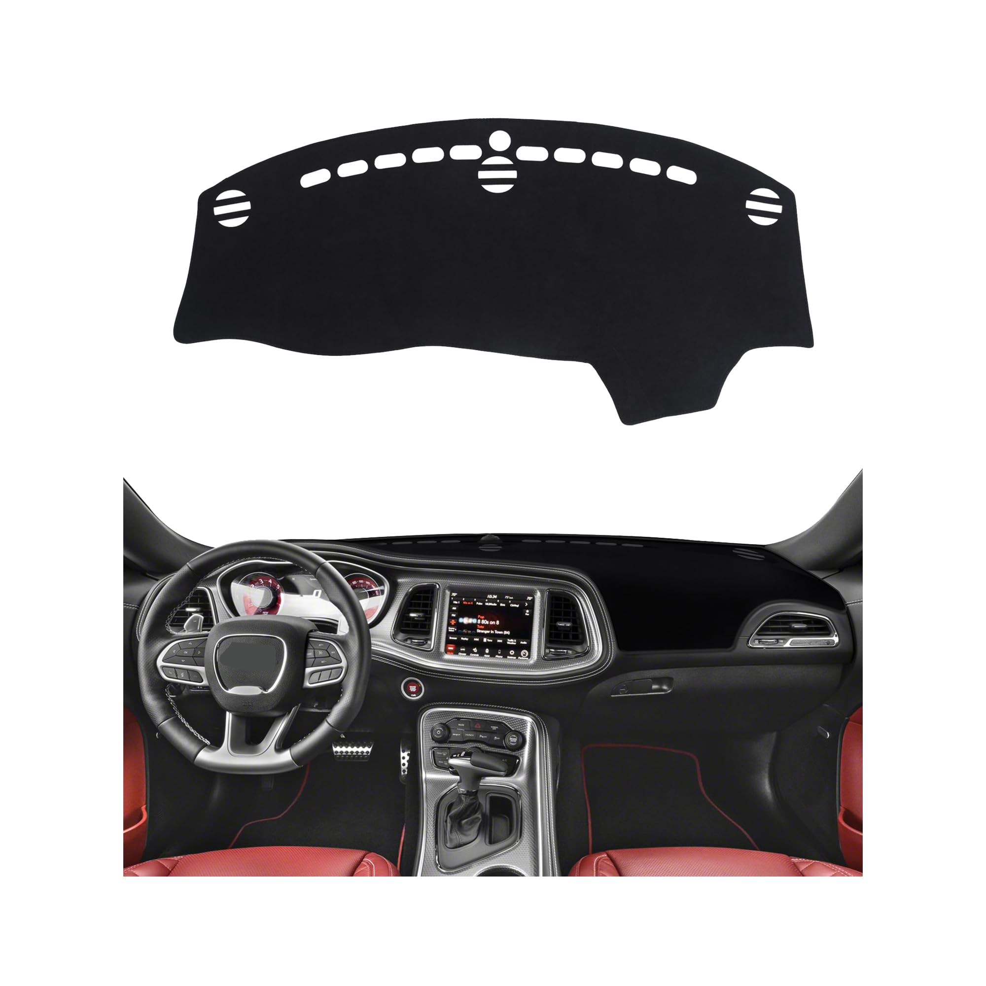 Hellet Armaturenbrettabdeckung für Dodge Challenger Zubehör 2015–2024, schwarze Flanell-Armaturenbrett-Matte, um Risse und Verblassen des Armaturenbretts zu reduzieren