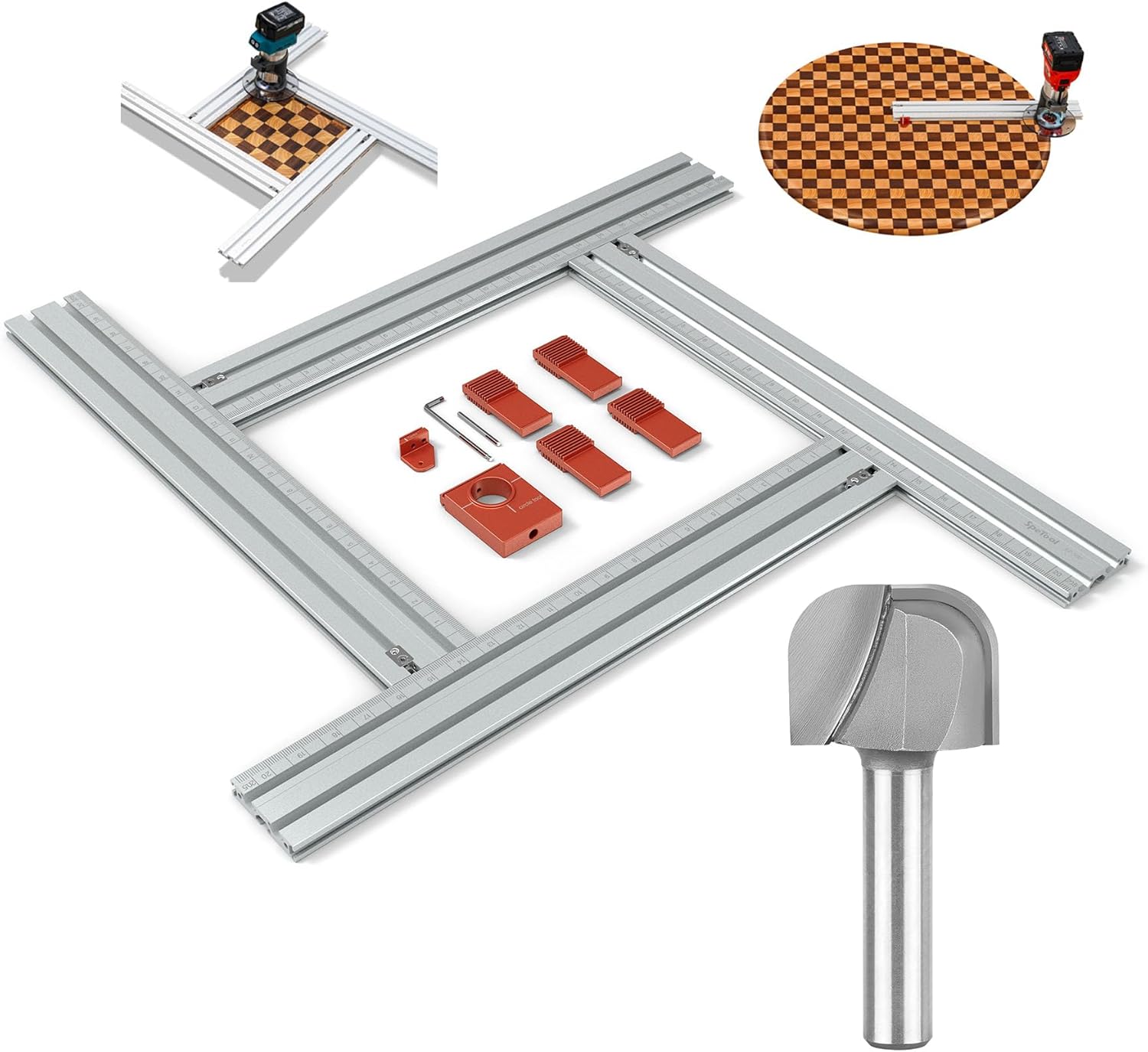SpeTool 2-in-1 Juice Groove Router Jig & Bowl/Tray Router Bit 1/4" Shank 3/4" Cutting Diameter