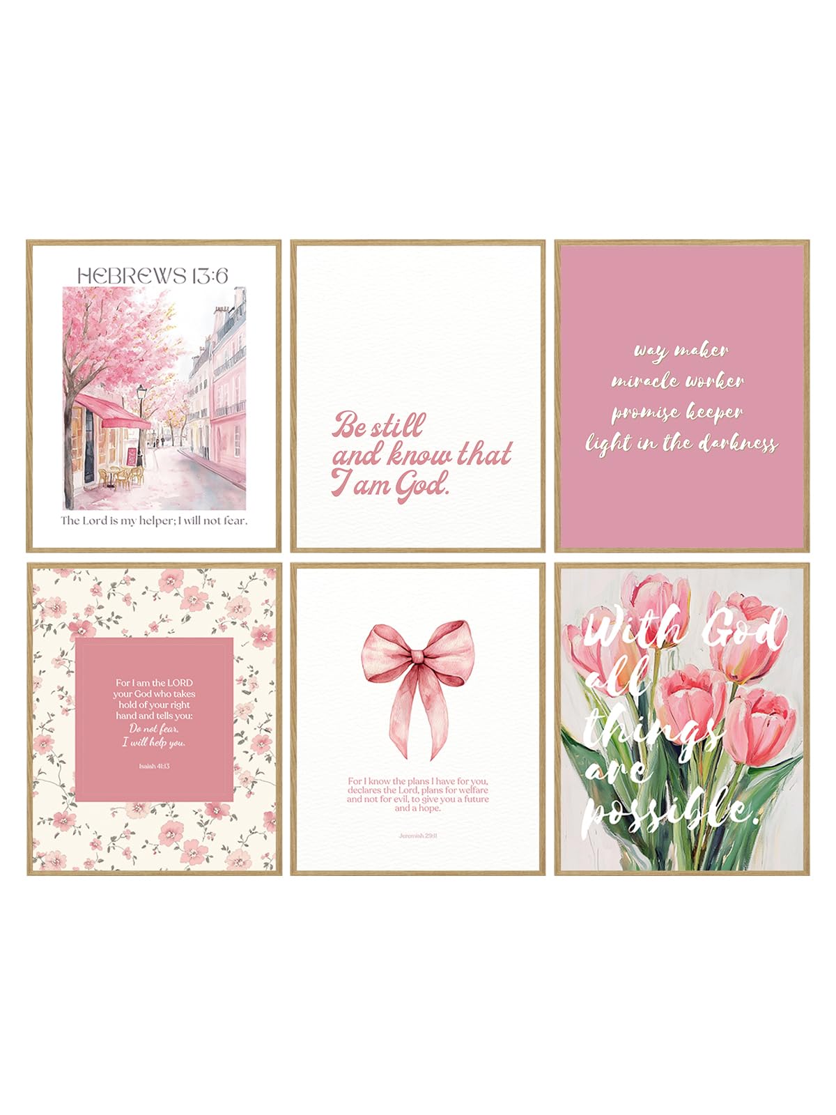 BIBLSPACE 6pcs Pink Scripture Wall Art Bow Bible Verses Wall Decor Girly Christian Posters for Bedroom Pictures Jesus Canvas Preppy Pictures for