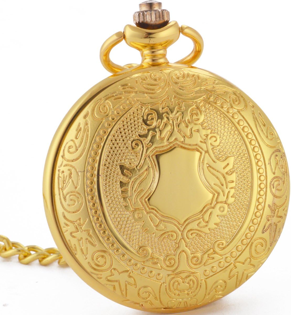 WENSHIDA Pocket Watch Skeleton Mechanical Shield Vintage Mens Women Roman Numerals Luxury Gold Case