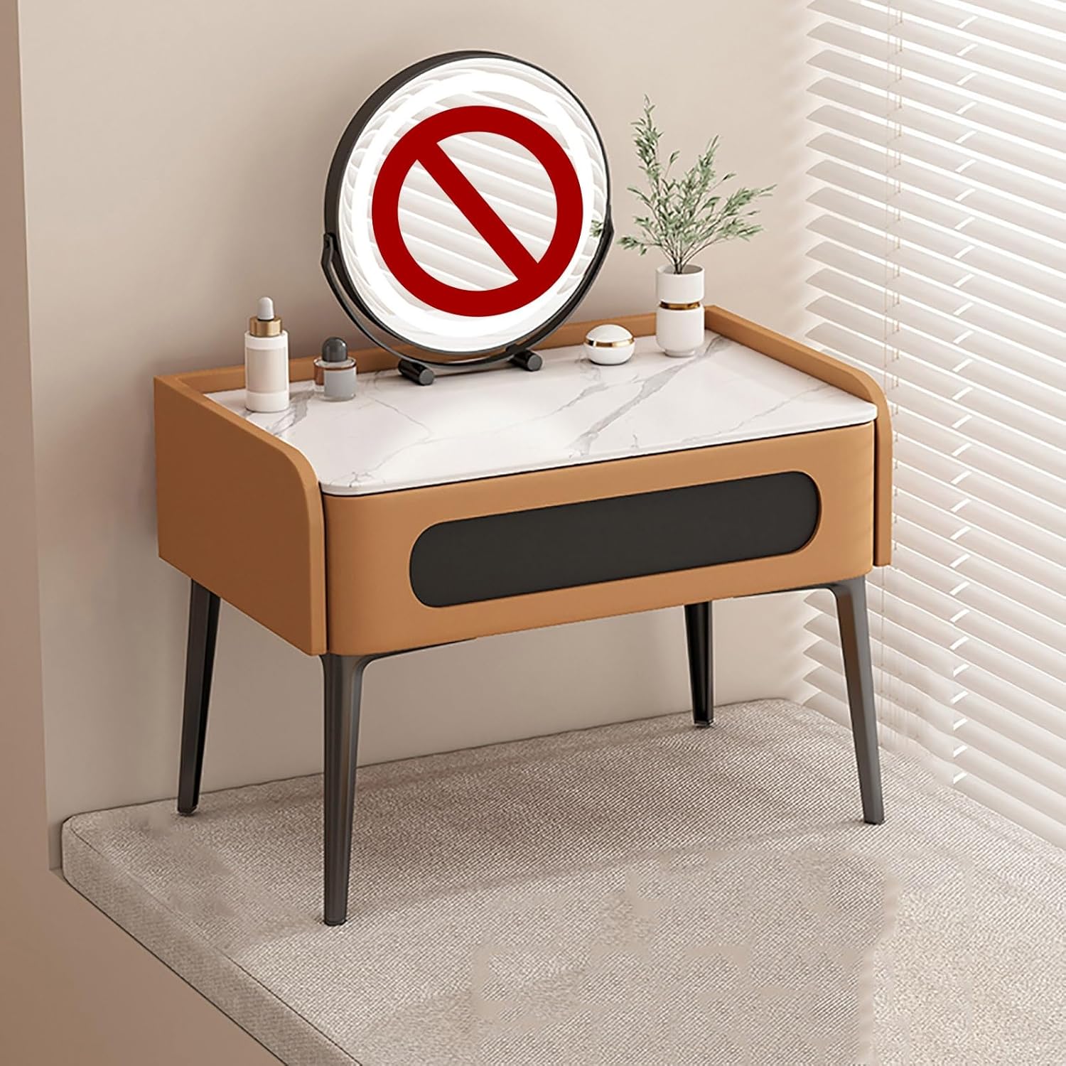 Wood Vanity Desk Modern Dressing Table with Drawer Small Makeup Table for Bedroom Bay Window Dressing Room(Off White,50x40x48cm)