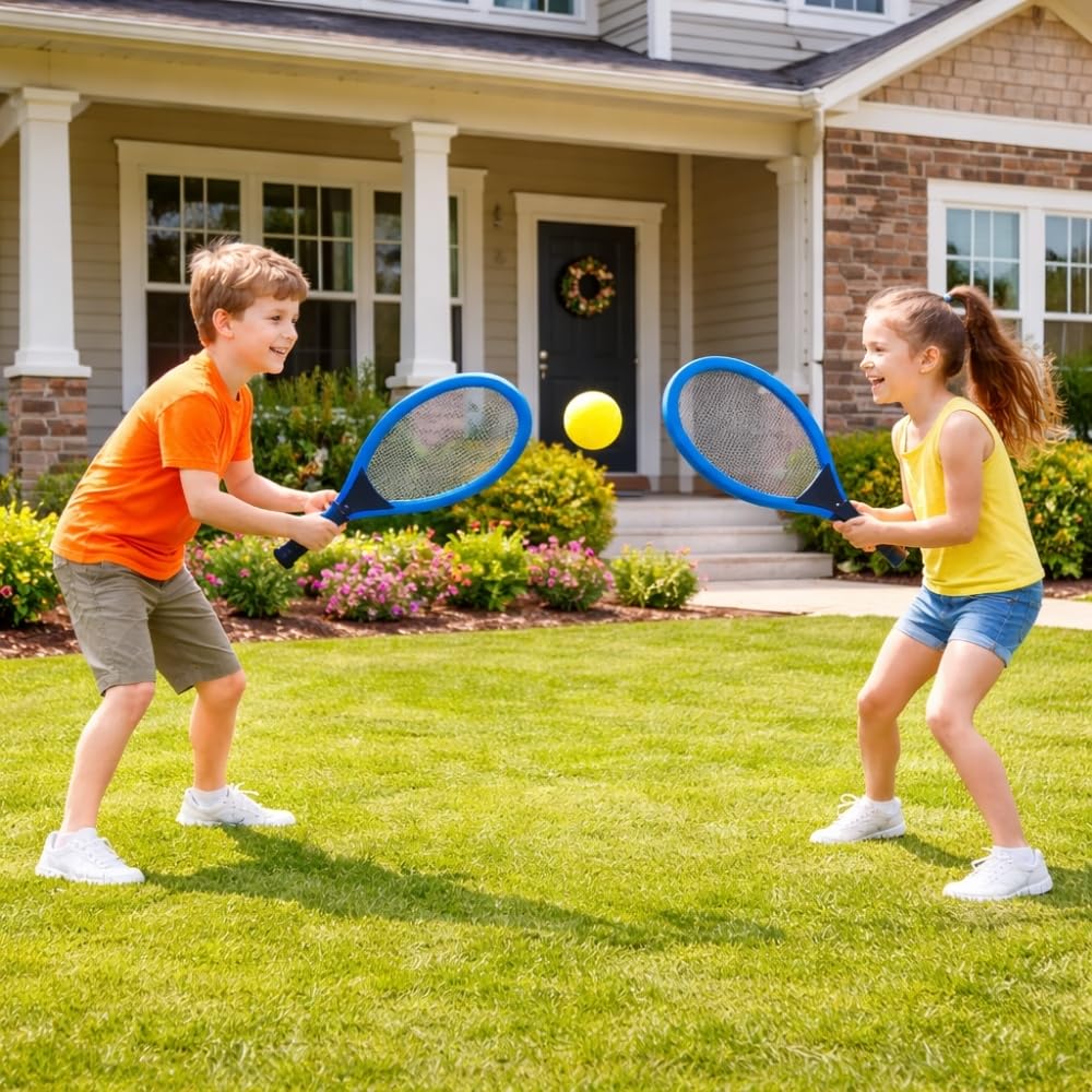 Set de Tennis Géant XL – 2 Raquettes 55 cm, Volant et Balle Souple, Couleurs Aléatoires, Jeu d’Extérieur Enfants et Famille - 4