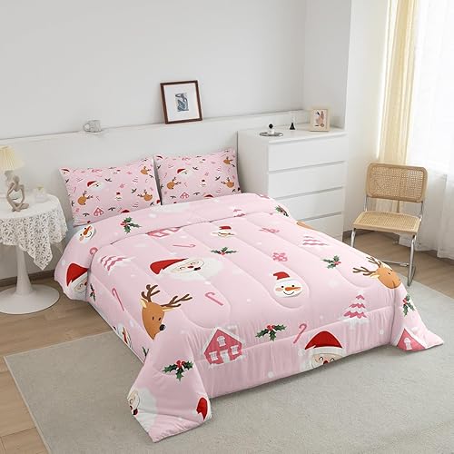 Miniatura 9 de Erosebridal Juego de ropa de cama de Navidad para niños y niñas, juego de edredón de Navidad, muñeco de nieve, reno, juego de edredón romántico con