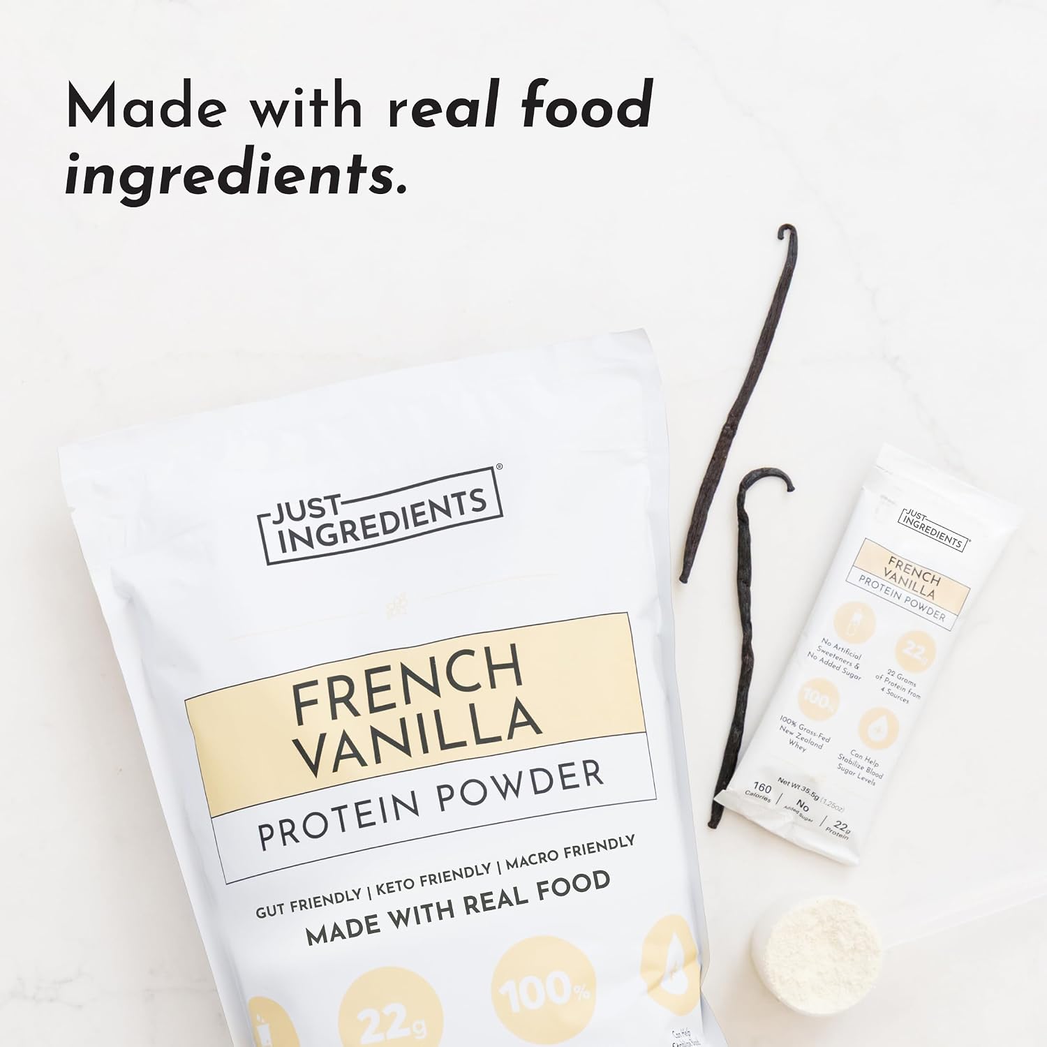 JUST INGREDIENTS French Vanilla Protein Powder – 30 Serving Bag – Grass-Fed Whey & Plant Protein Blend with Real Vanilla Bean – Sweetened with Monk Fruit, Non-GMO, Gluten-Free image 5