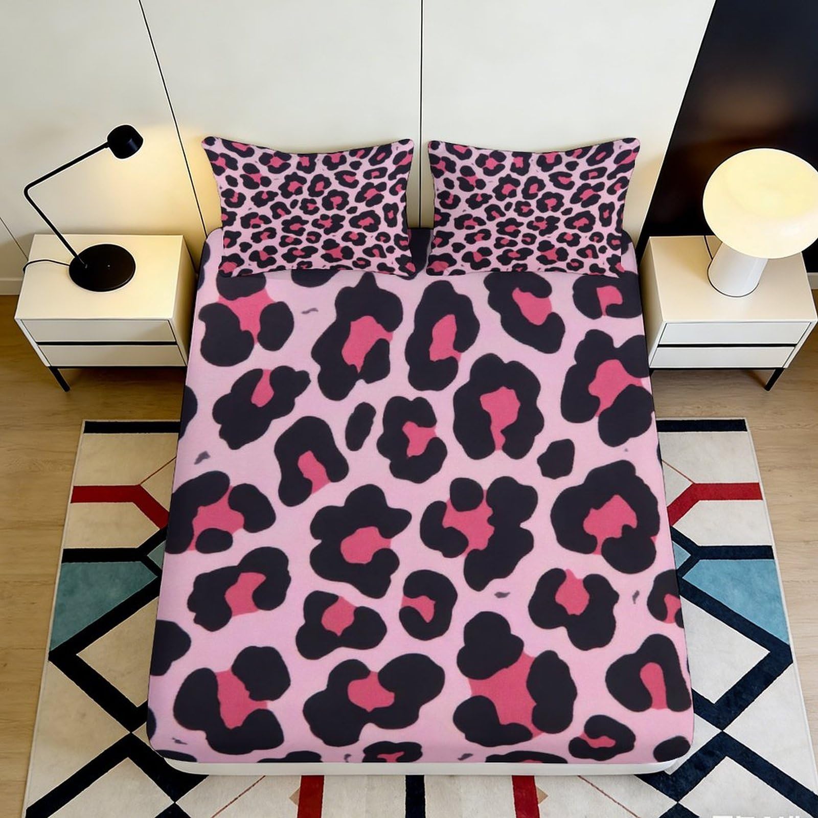 Jqzkxnhpbr Style-5 3D Printed Pink Leopard Fitted Sheet Microfiber Soft Anti-Slip Bed Cover For Bedroom Guest Room Teen Dorm Decor 90X200x25cm
