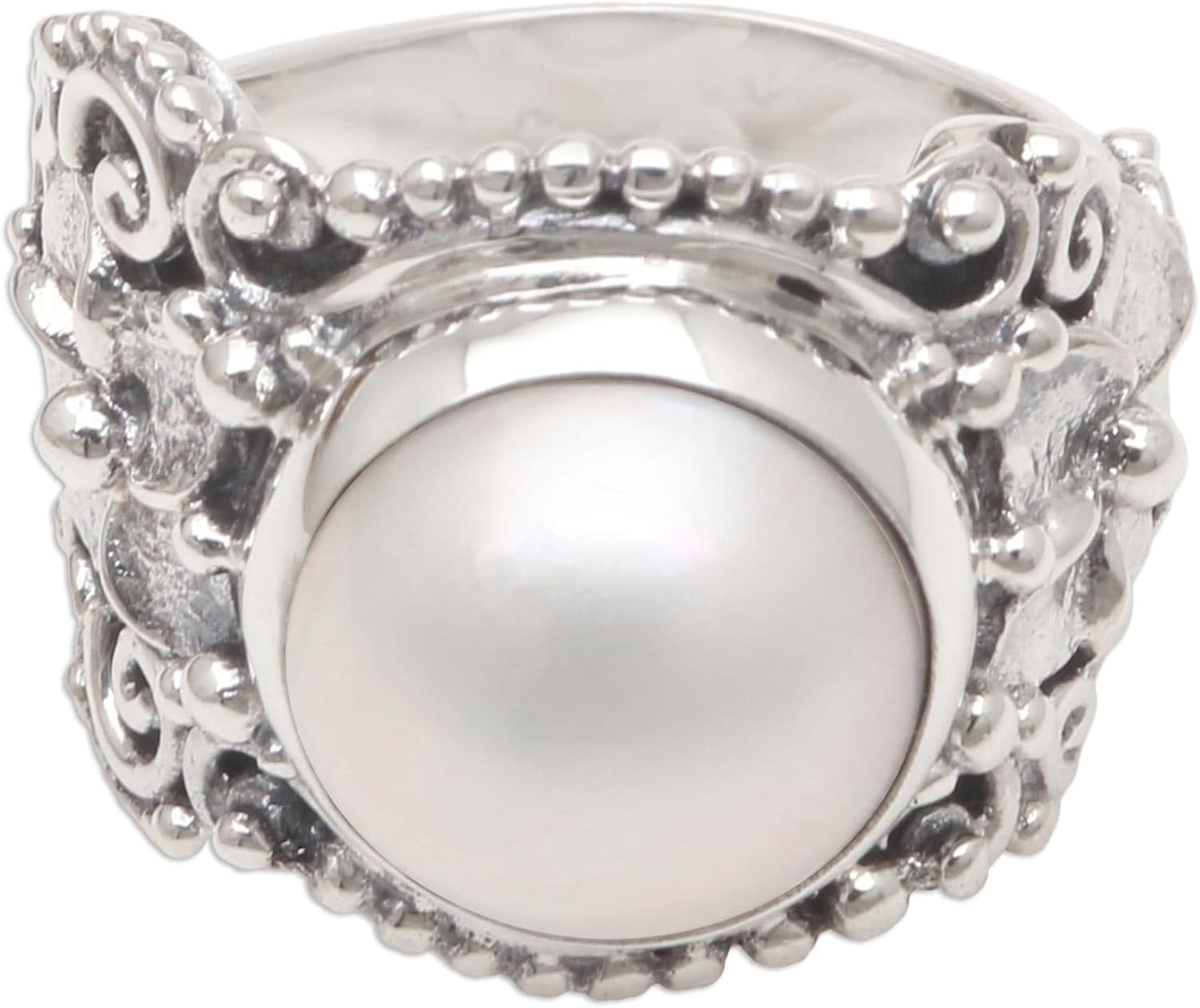 NOVICA Artisan Handmade .925 Sterling Silver Cultured Freshwater Pearl Cocktail Ring from Bali Mabe Indonesia Gemstone 'Soft Glow in Grey'