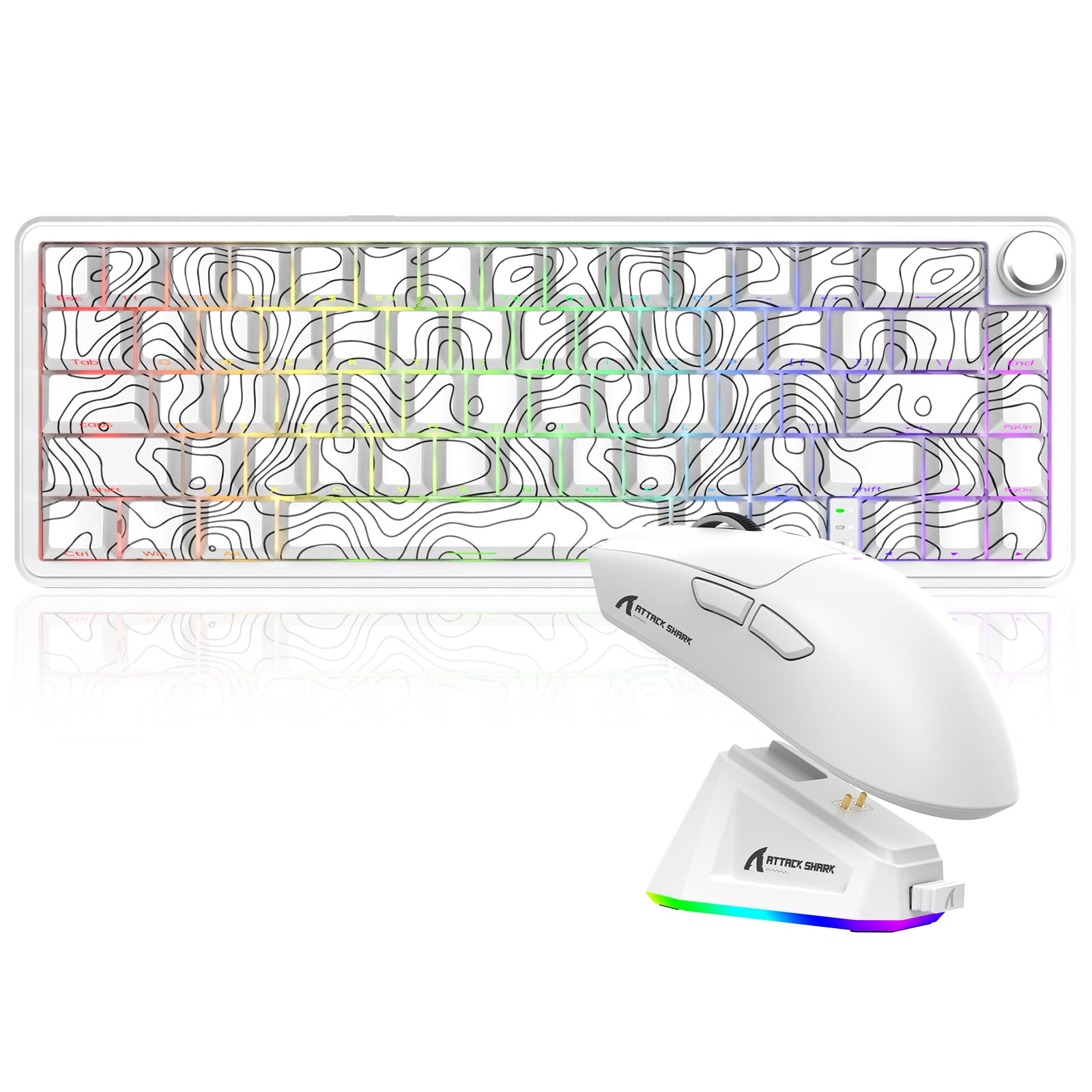 MAMBASNAKE X ATTACK SHARK Tastiera e mouse wireless tri-mode, tastiera con Interruttori Magnetici a Grilletto Rapido X65PRO HE, Precisione RT 0,01 mm 8KHz, Mouse X11 con Dock di ricarica - Bianco