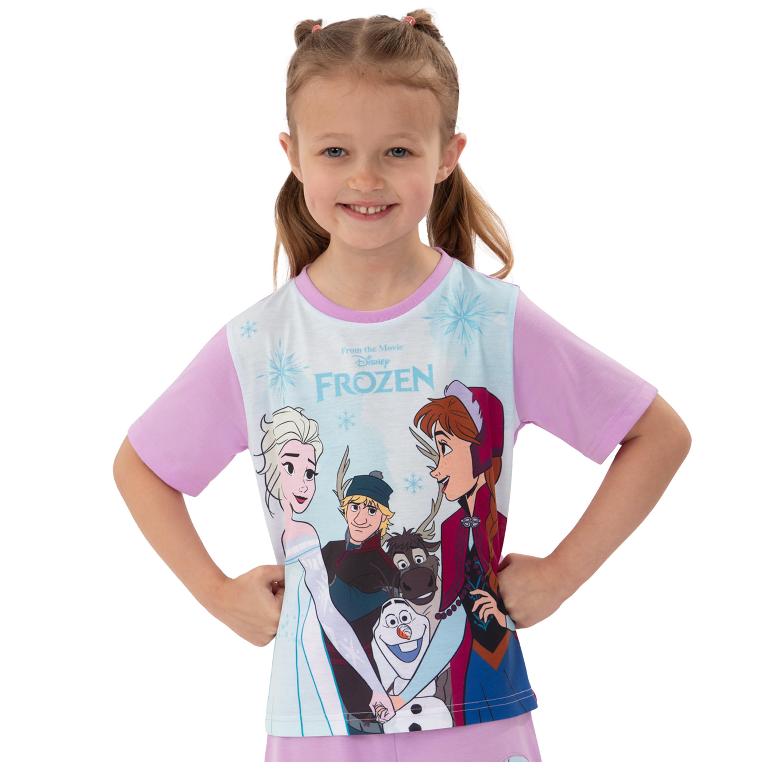 Disney Dziewczęca Piżama, Piżama Z Królową Śniegu Z Krótkim Rękawem, Letnia Pjs Dla Dzieci, Uroczy Zestaw Pjs Dla Dziewczynek