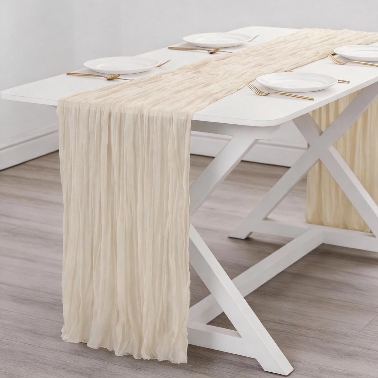 Beige Cheesecloth Table Runner 35x120 Inches Ivory Gauze Rustic Boho Spring Easter Table Runner for Engagement Party Decorations Bridal Shower Wedding Party First Communion Centerpiece