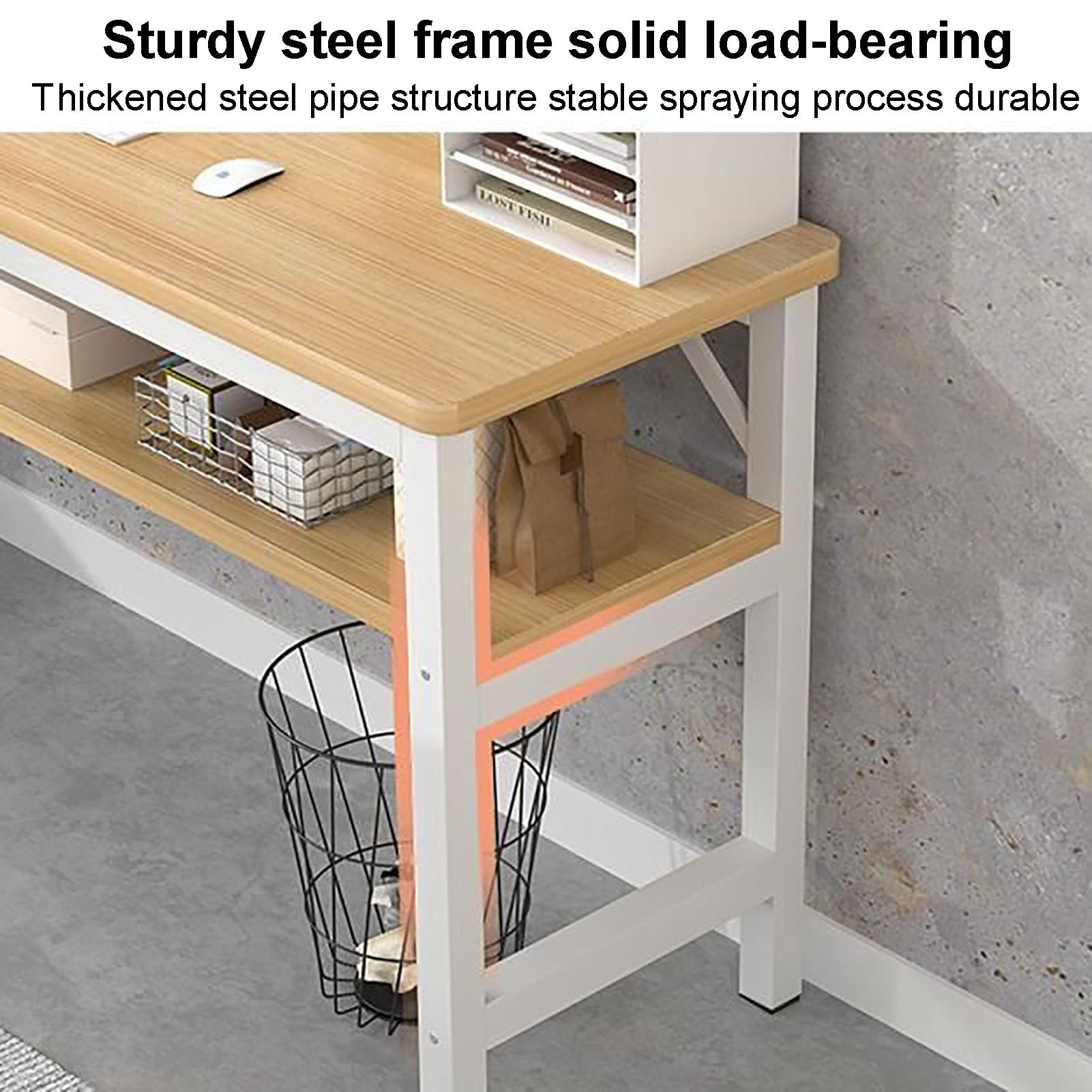 Amazon | モダンな棚付きコンピューターデスク、頑丈なワークテーブル