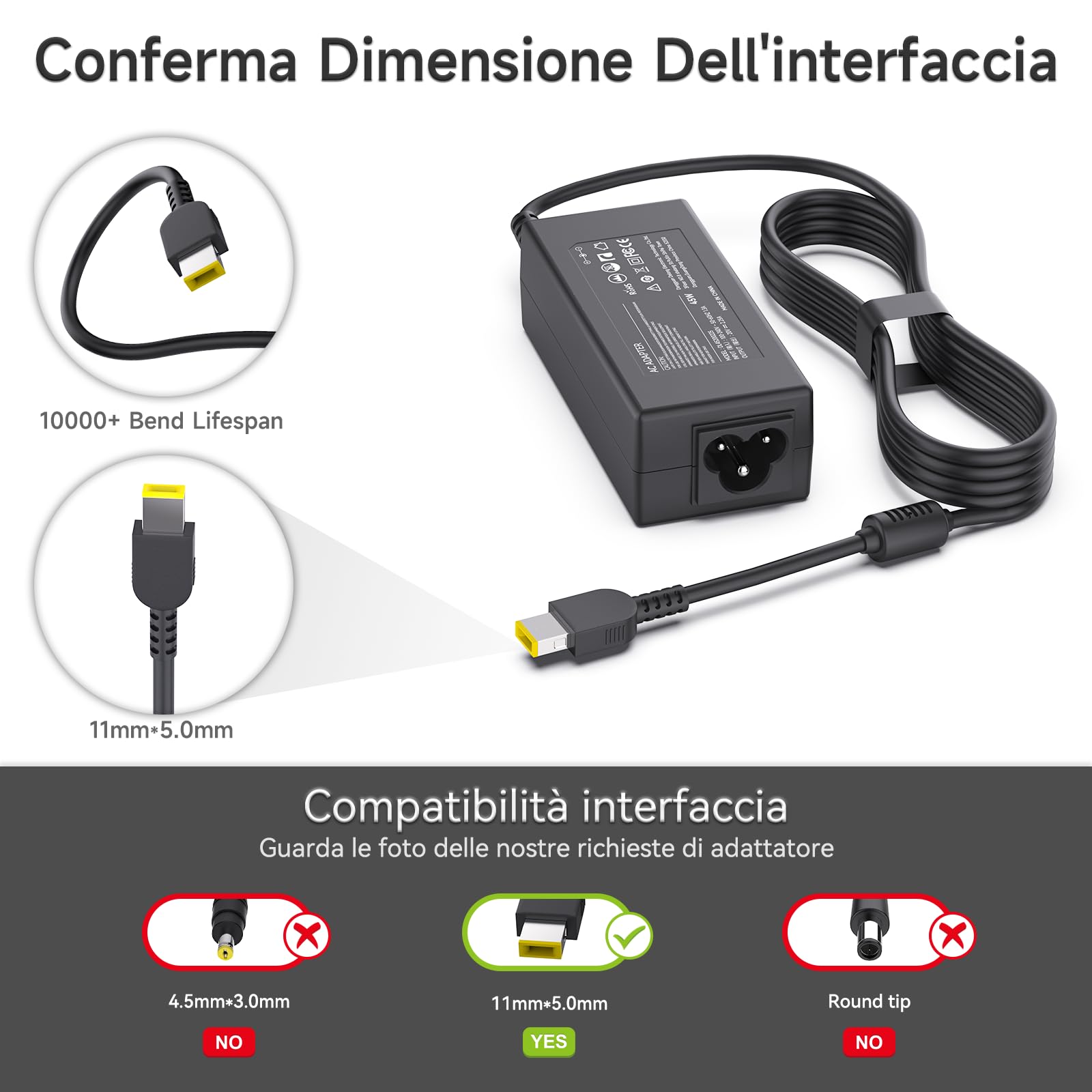 ADLX45NCC3A ADLX45NDC3A ADLX45NLC3A Adattatore Caricabatterie 45W 20V 2.25A per Lenovo ThinkPad G50 B50 V110 V130 L440 X270 X240 X250 T470 T430 T440 T460 X1 Carbon Gen2/3/4 ADLX45DLC3A Alimentatore