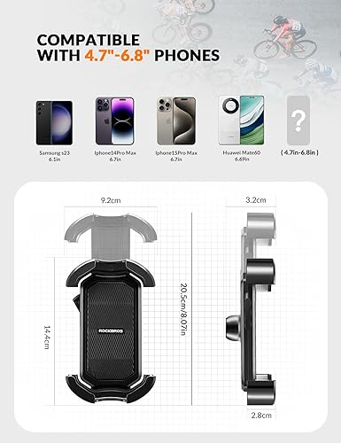 Miniatura 4 de ROCKBROS Soporte de teléfono para bicicleta, soporte de teléfono para motocicleta con bloqueo de seguridad, soporte de teléfono de bicicleta a