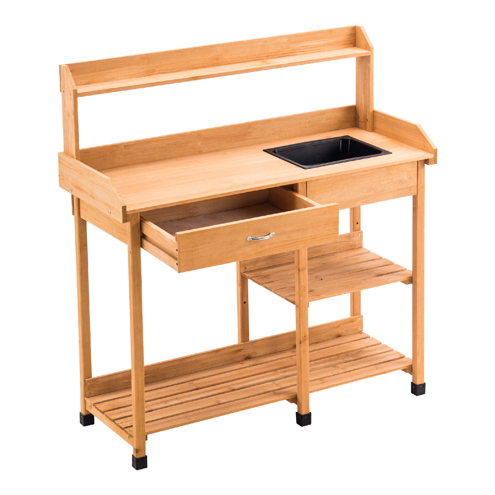 MCombo 0458 - Tavolo da giardino con lavabo e ripiano in legno, resistente alle intemperie, 115 x 45 x 121 cm, (Naturale, 115 cm (L) x 45 cm (B) x 121 cm (H))