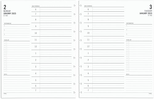 TUL Páginas de recarga diaria con discbok, horarios de citas por hora, tamaño carta, enero a diciembre de 2023