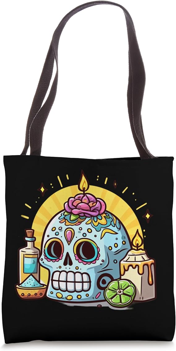 Cool Day of the Death Sugar Skull Cartoon Colorful Design Tote Bag