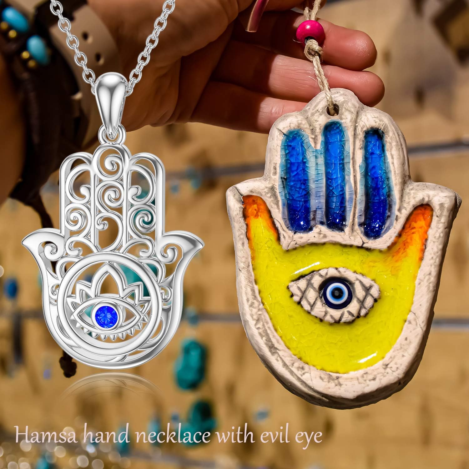 PELOVNY Mothers Day Gifts Hamsa Evil Eye Necklace 925 Sterling Silver Hamsa Evil Eye Pendant Hand of Fatima Necklaces for Women - Image 6