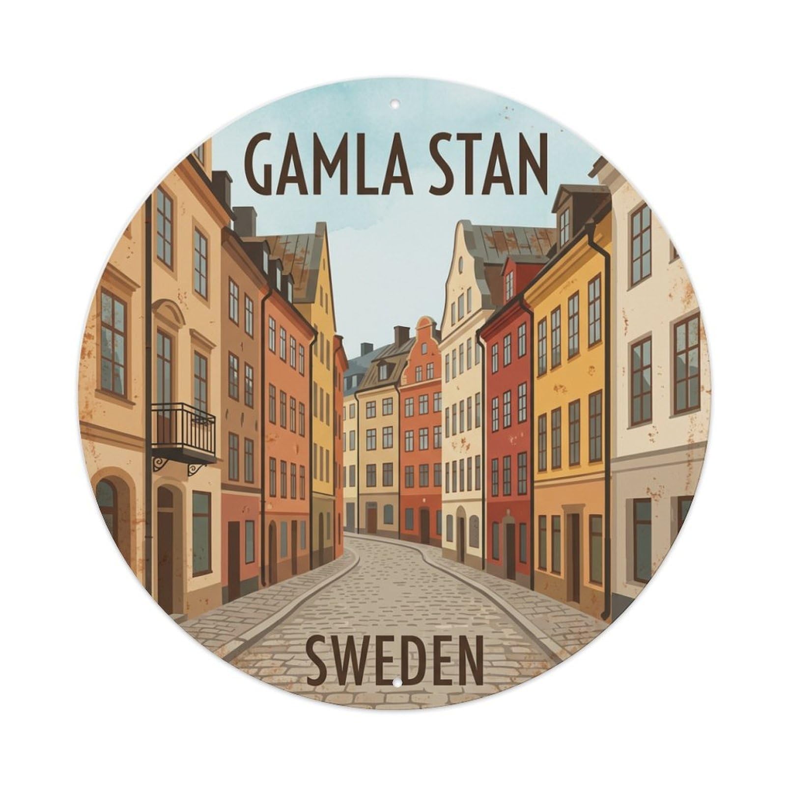 Vintage Travel Gamla Sweden Oldtown 1 Metal Tin Sign