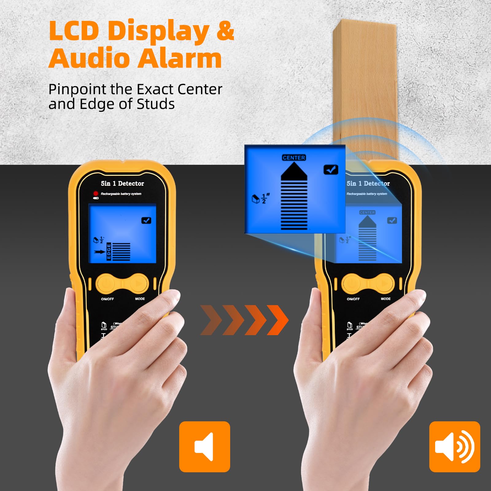 Wiederaufladbarer 5-in-1 Stud Finder Wandscanner – LCD Display & akustisches Signal, Balkensucher für Holz, Metall & Stromkabel, USB Wanddetektor für TV-Montage, Regale & Heimwerker