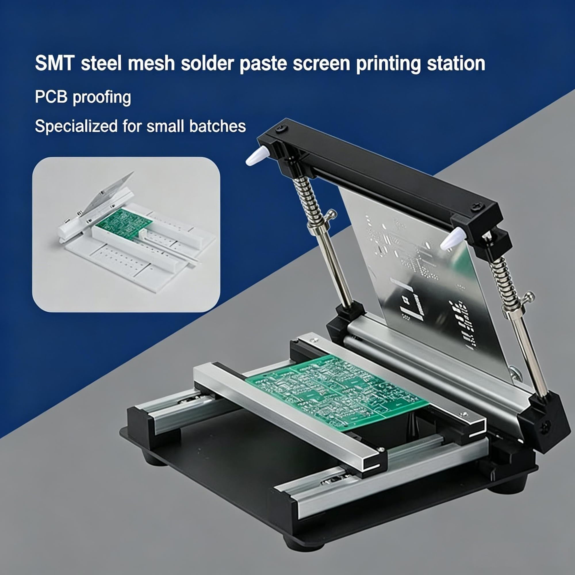 Mesa de impresión de pasta de soldadura para malla de acero SMT Estación de serigrafía manual de pequeño formato para producción en lotes pequeños(20x20)