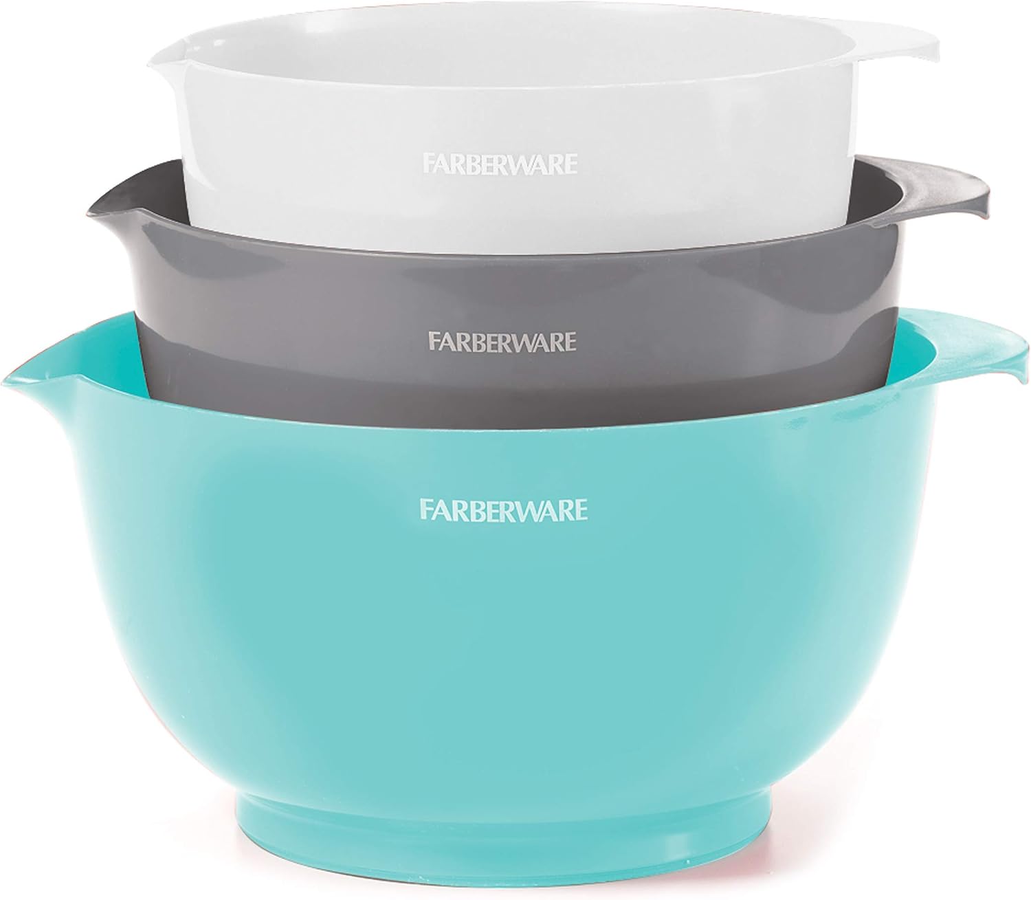 Farberware Professional Plastic Mixing Bowls, Set of 3 (Aqua, Gray