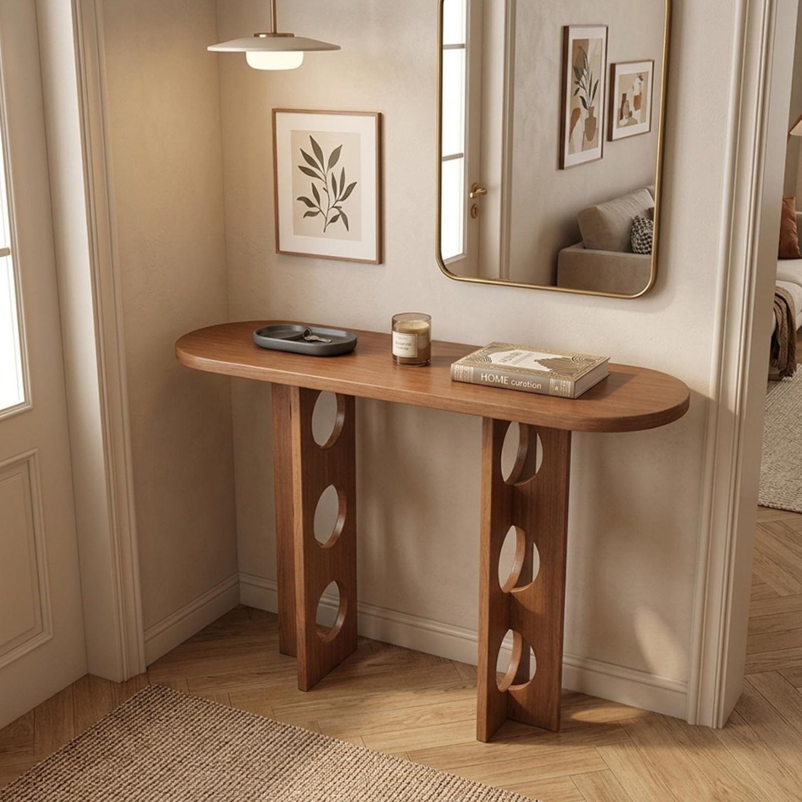 Tavolo Consolle in Legno Massello, Mobile da Ingresso Stretto e Lungo | Consolle da Corridoio Moderna per Dietro Divano, Soggiorno, Salotto e Ingresso
