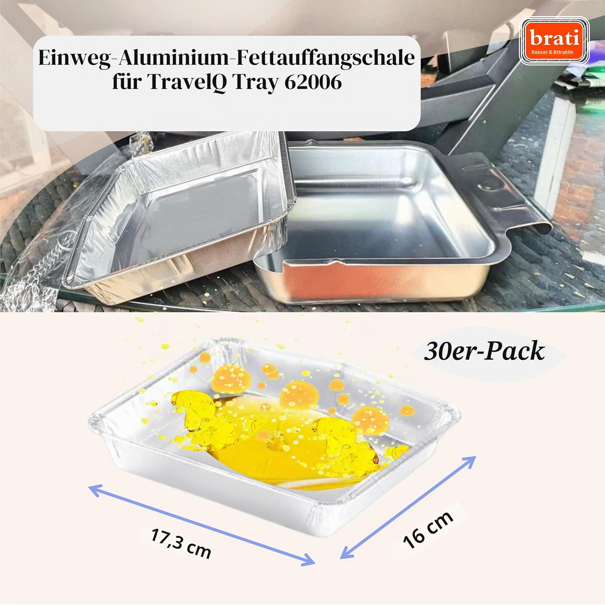Einweg-Fettschalen aus Aluminium, kompatibel mit Napoleon TravelQ-Serie, Ersatzteil Napoleon 62006 für TravelQ 240/285/285X tragbarer Propangasgrill, Silber, 30 Stück