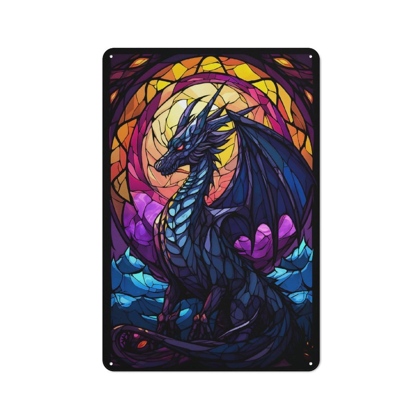 Colorful Dragon Office Metal Sign 30x20cm, Understated Office Wall Decor for Workspace, Cafe, Shop Or Desk Area