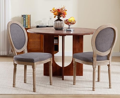 Miniatura 33 de chairus Juego de 2 sillas de comedor de ratán de granja, sillas de campo francesas de cuero con respaldo redondo, sillas laterales ovaladas para