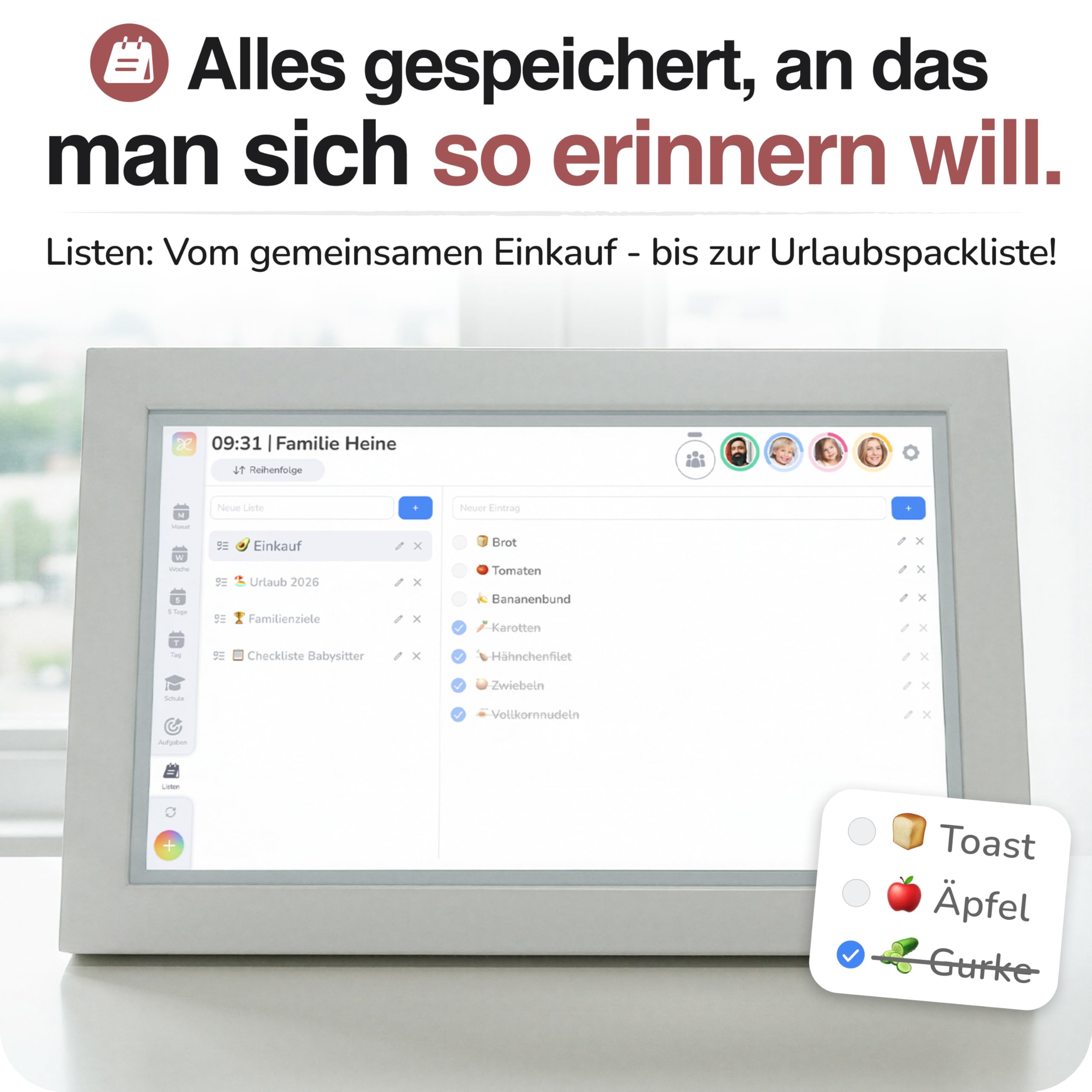 Daely® Calendar - Digitaler Kalender 15.6" - Digitaler Wandkalender Touchscreen Full HD - Familienplaner, Elektronischer Wandkalender, Wochenplaner, Monatsplaner & Belohnungstafel, Wi-Fi