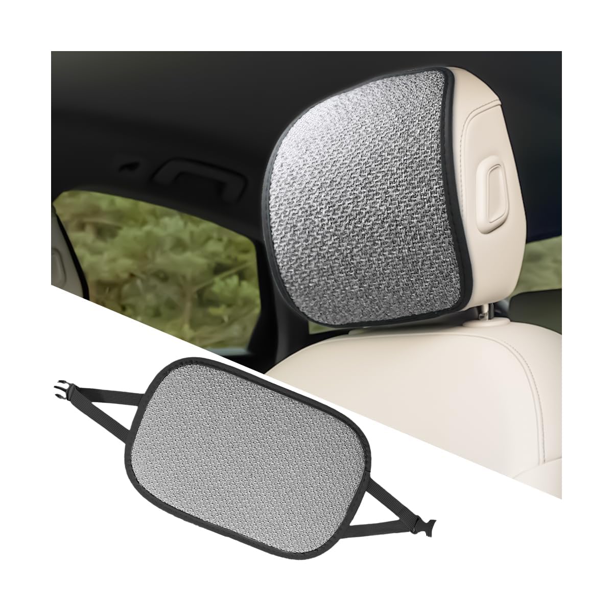 ONEMAJI 2Pcs Car Headrest Covers for Peugeot 3008 E3008 P64 2024 2025, Head Rest Covers Car Seat Head Rest Protector for Auto Front Seat Rest Decoration,Grey