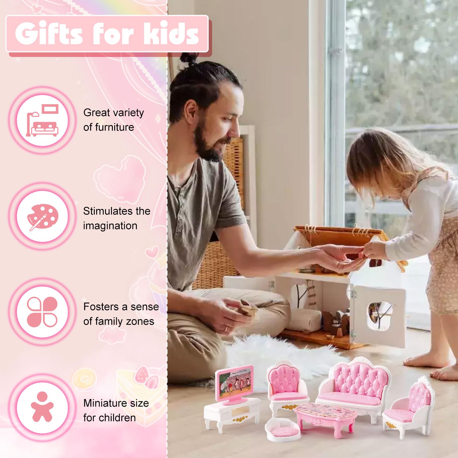 Set Di 36 Mobili In Miniatura Per Casa Delle Bambole – Scala 1:12 – Cucina, Bagno, Soggiorno, Camera Da Letto Con Animali – Giocattolo Educativo Per Bambini (13+ Anni) - 2