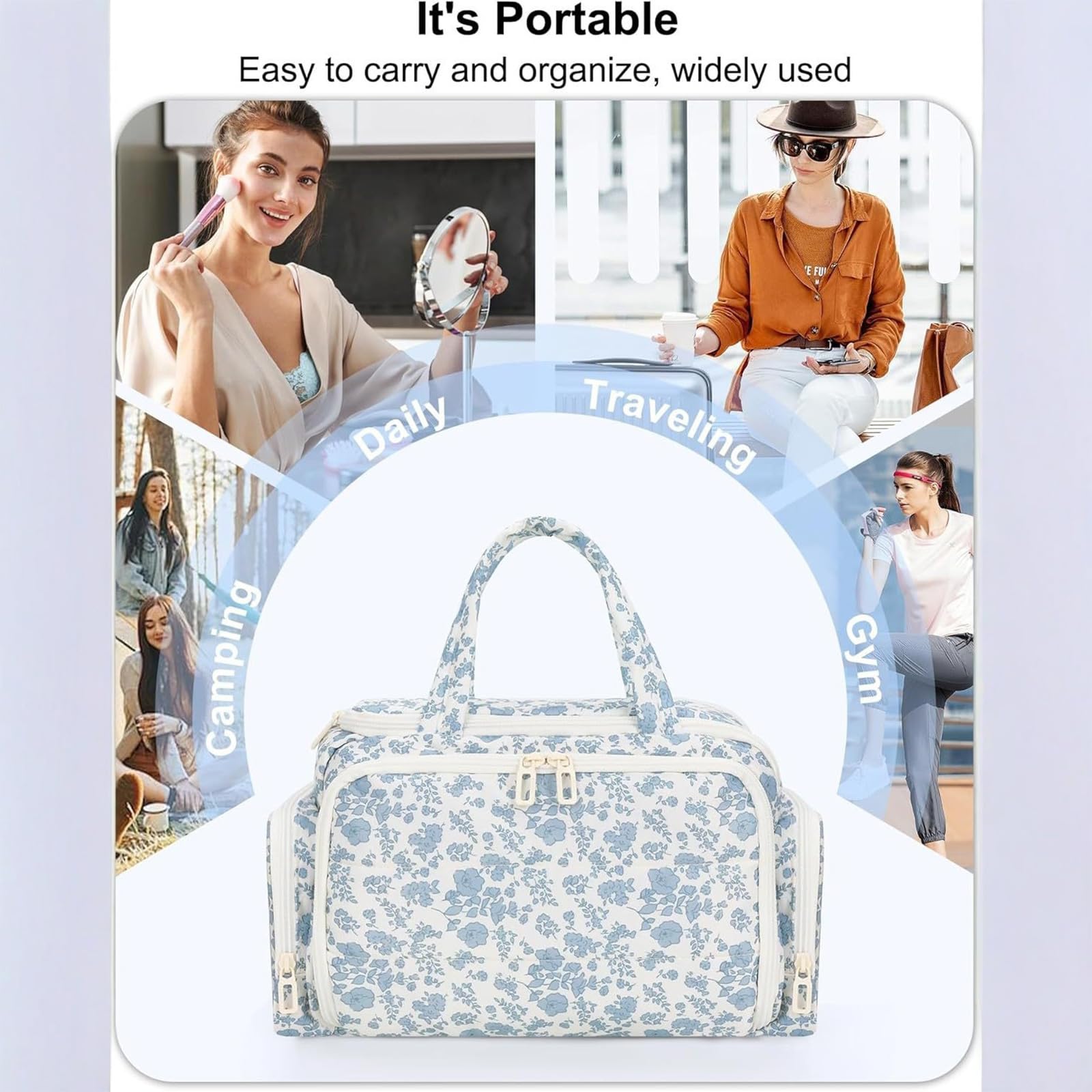 Borsa per trucco, con scomparti multipli per organizzatori, Borsa per trucco cosmetica compatta per accessori da viaggio Regalo da toilette da viaggio per le donne