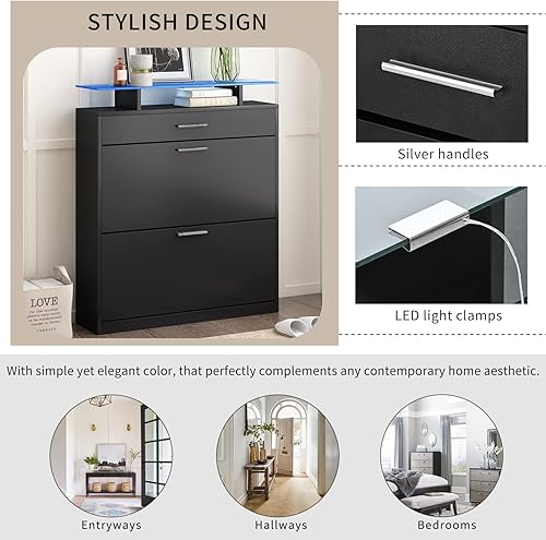 Vista 16 de Zapatero moderno con 4 cajones abatibles, organizador multifuncional de almacenamiento de zapatos de 2 niveles, zapatero independiente para pasillo