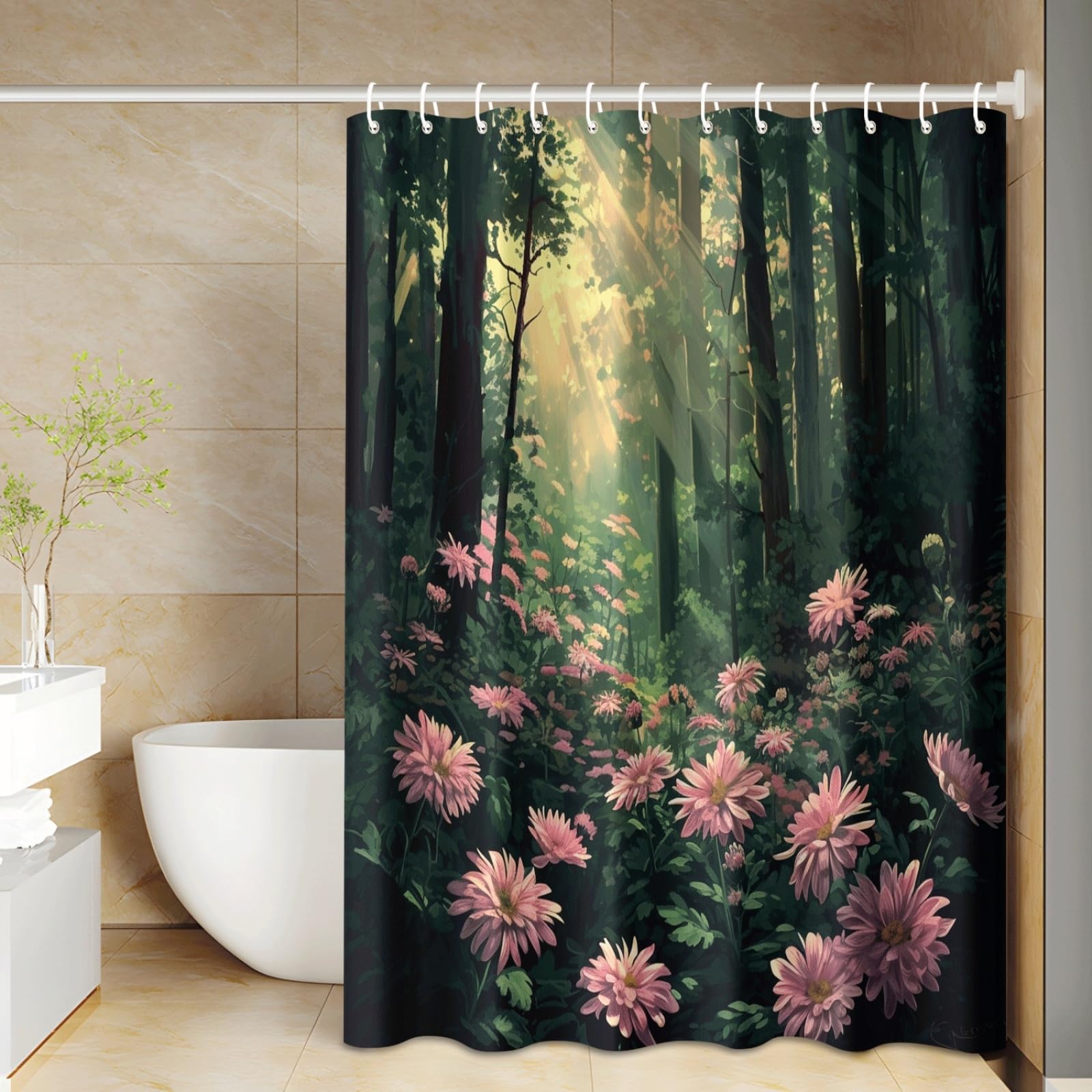 Tenda Doccia Albero Verde Scuro Tenda Doccia Antimuffa Impermeabile Poliestere Lavabile con 12 Ganci Facile da Installare Tende Finestra Bagno per Dormitorio Hotel(180x220cm)