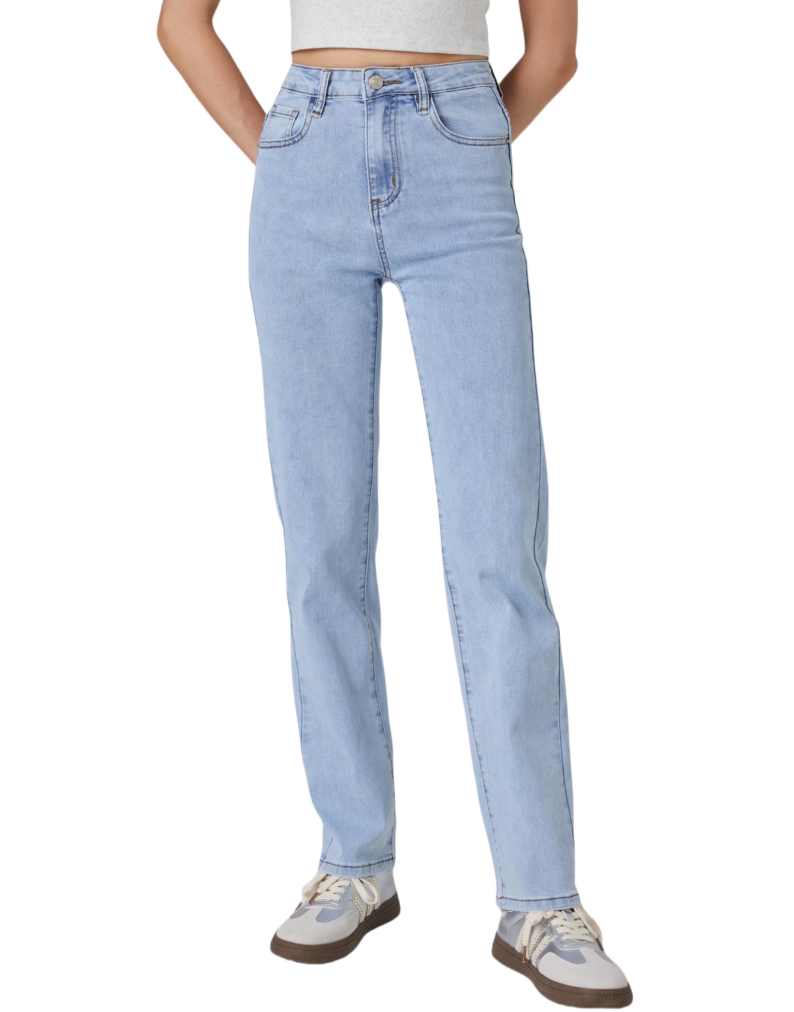 SheDenim Womens Straight Leg Jeans High Rise Slim Fit and Tummy Control Denim Pants