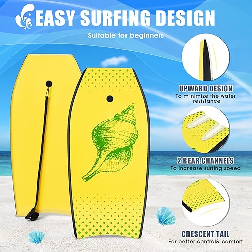 Miniatura 5 de Goplus Bodyboard para playa, 333741 pulgadas, tabla de cuerpo ligero con correa de muñeca, núcleo EPS, cubierta XPE, parte inferior lisa de HDPE,