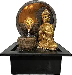 Fonte de Água Decorativa de Mesa Buda Templo com Globo e LED