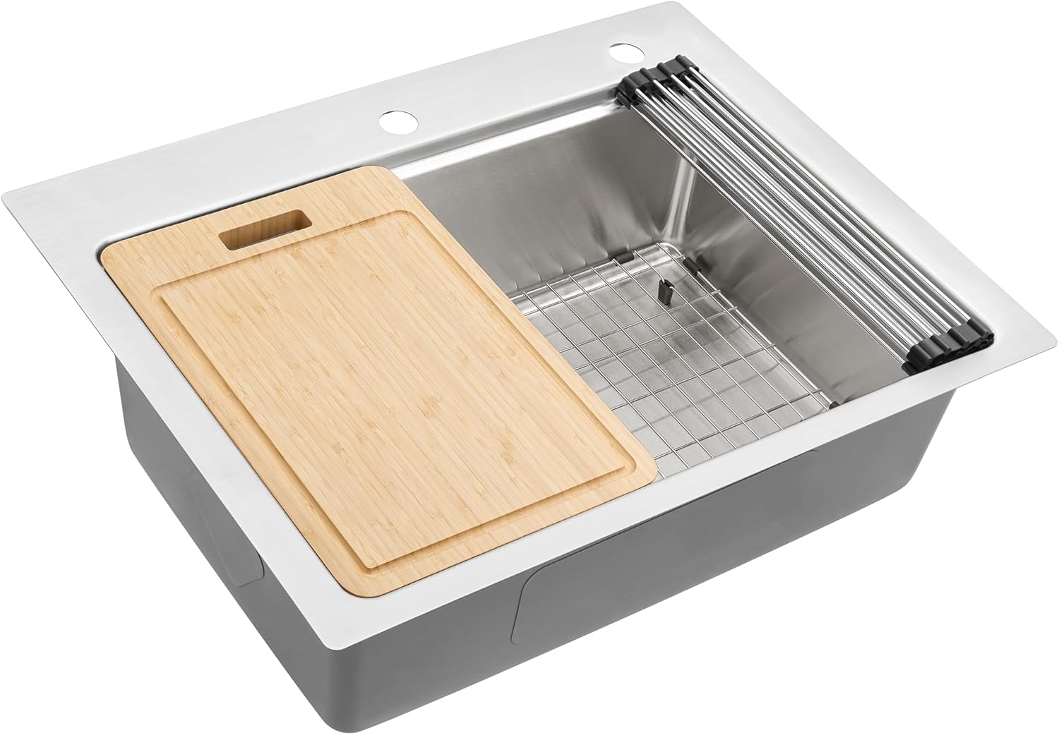 Ruvati 28 inch Rounded Corners Drop-in Workstation Kitchen Sink - Soundproof 16 Gauge Topmount Stainless Steel Single Bowl Kitchen Sink with Brushed Finish hides scratches, Easy-to-Clean - RVM5228