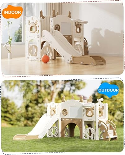 Miniatura 8 de XJD Tobogán para niños pequeños, juego de tobogán 13 en 1 para niños, nueva actualización con set de golf, aro de baloncesto, pizarra para juego