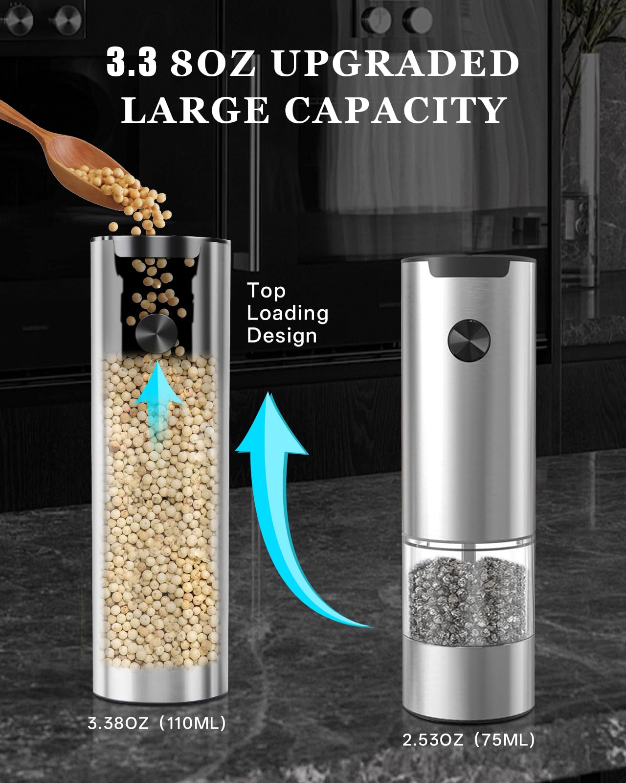Set macina sale e pepe elettrico con base ricaricabile, grande capacità, set di macinapepe ricaricabile con luce LED e grana regolabile, ideale per cucina, all'aperto, barbecue e regali