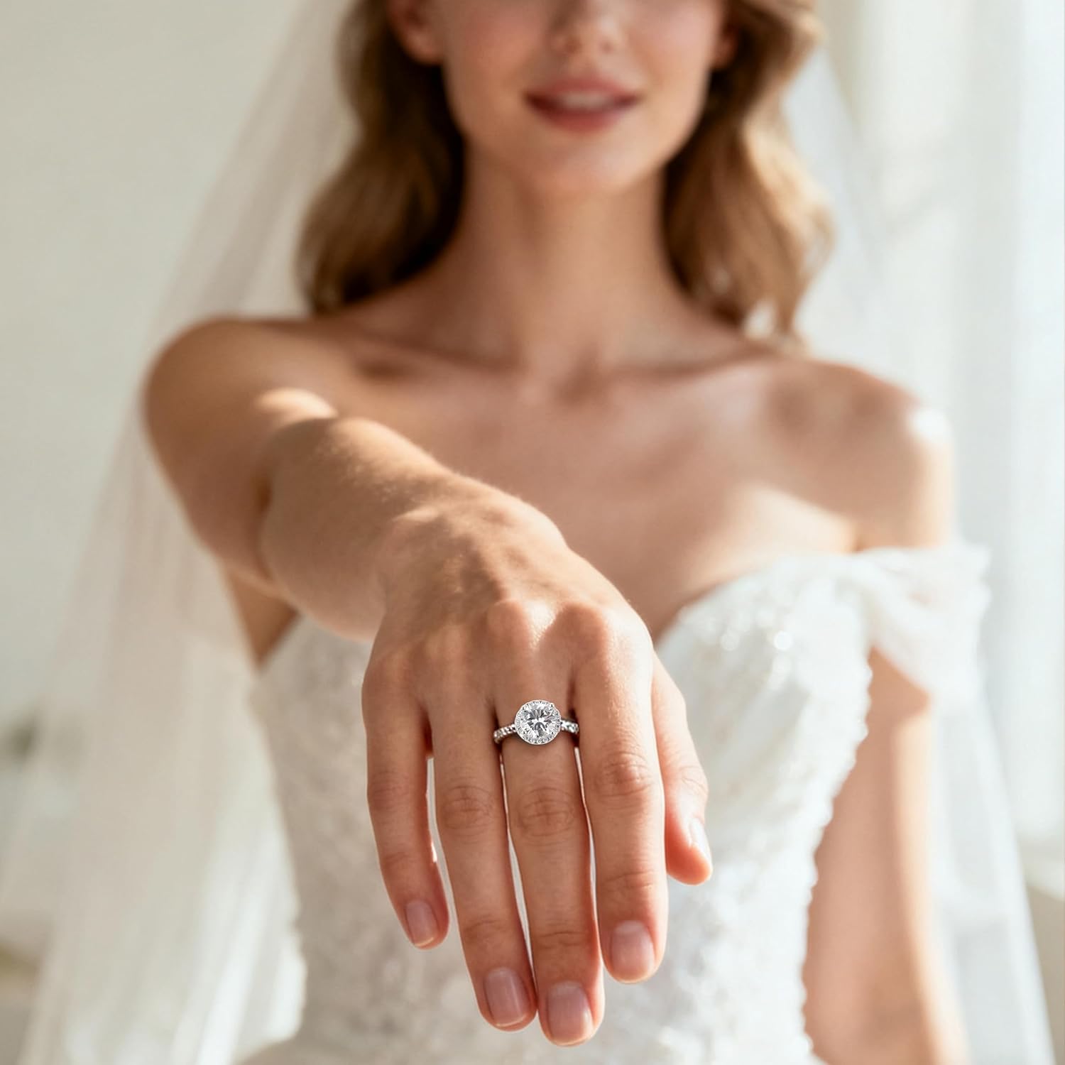 2 Carat Round PT950 Engagement Ring Inlaid with AAAAA Cubic Zirconia (CZ)|Suitable as Wedding Ring, Proposal Ring