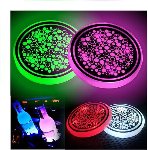 2 luces LED para portavasos de automóvil, posavasos iluminados para portavasos de 7 colores cambiantes, alfombrilla de carga USB impermeable,