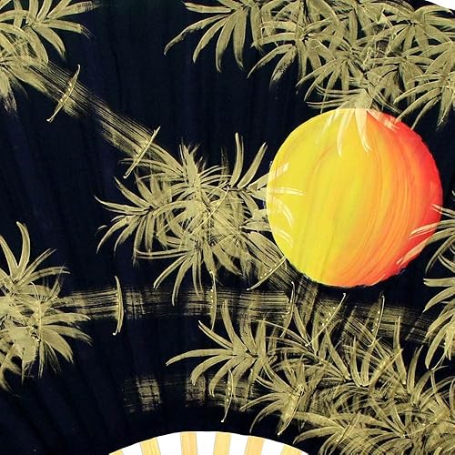 Miniatura 2 de Ventilador de pared plegable mediano de 40.0in, luna de bambú, pintado a mano original