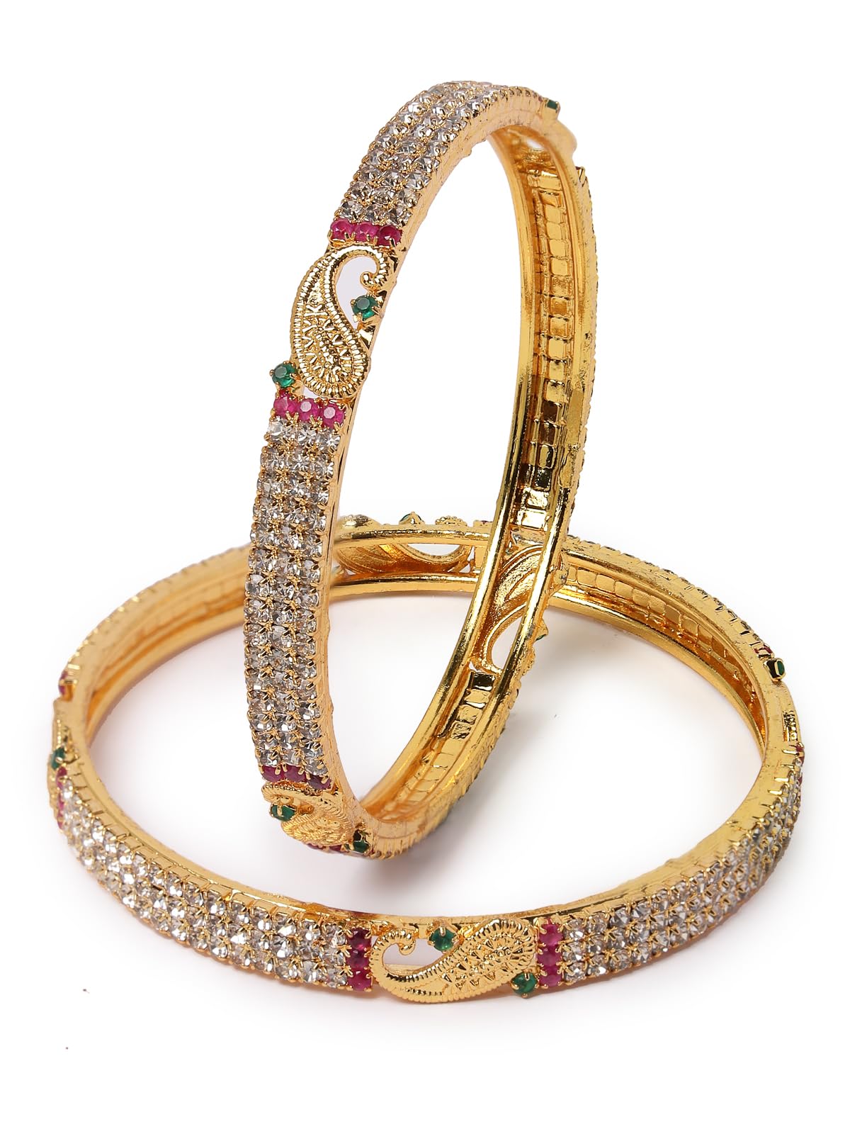 Sukkhi Peacock Design Gold Plated Red & Green & White AD Stones Set of 2 Kada Bracelet Bangle Jewellery Set for Women & Girls|Birthday Anniversary Gift for Women|B105856 (B0CPPDR1SP) Amazon Price History, Amazon Price Tracker