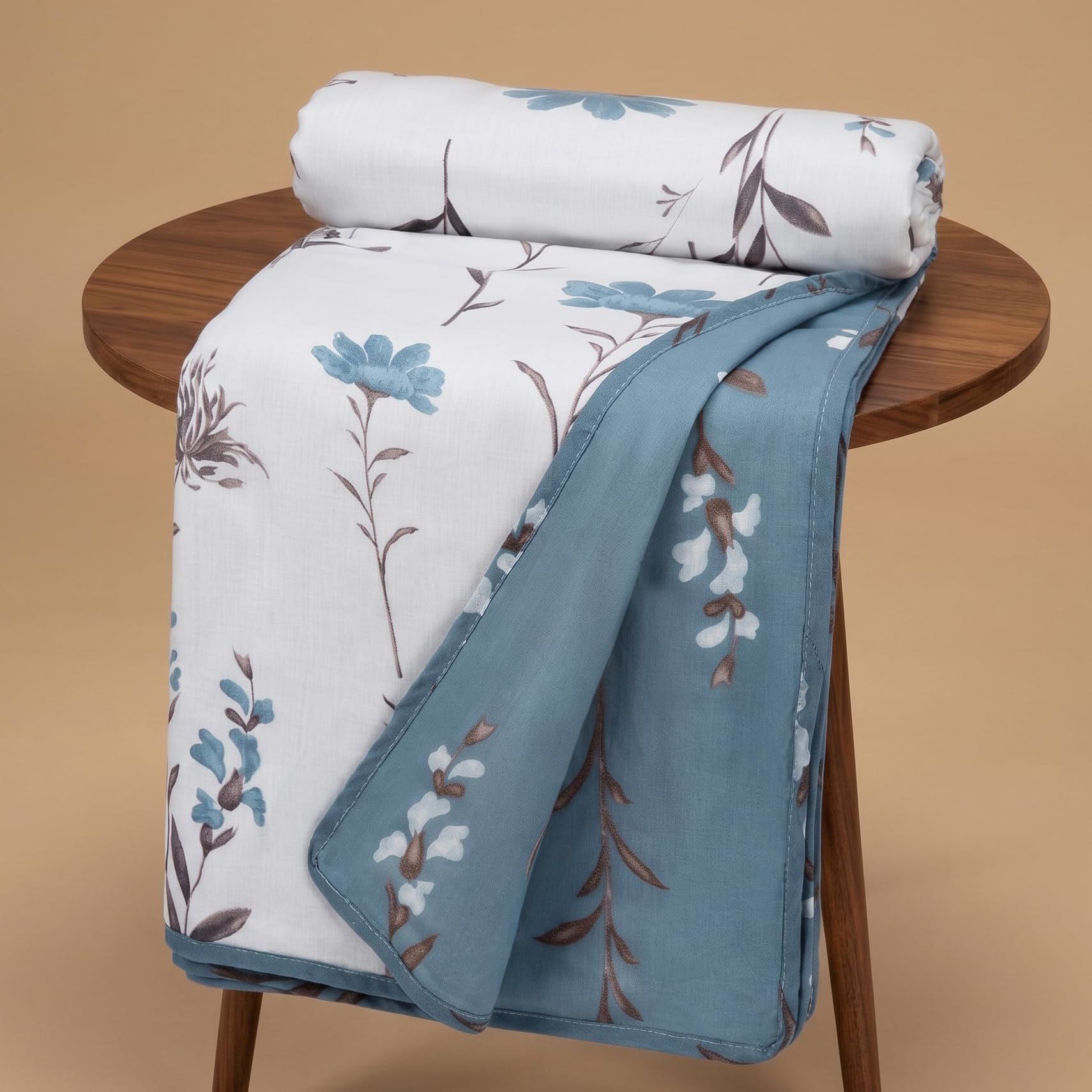 HUESLAND 100% Cotton Reversible Dohar Single Bed Cotton | Soft Cambric Weave, All Weather Light AC Blanket | 56 x 89 inches, Floral - White & Blue-image-24