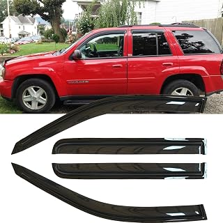 Shatterproof Tape-On Window Visors for 2002-2009 Chevy Trailblazer & GMC Envoy - Rain Guards, 4pcs Dark Smoke Deflectors