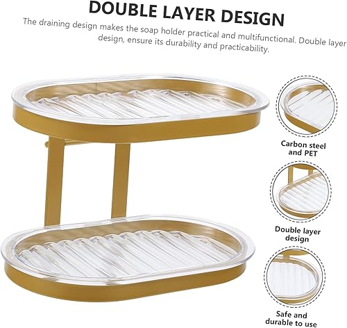 Miniatura 6 de Jabonera de doble capa Soporte de jabón de cerámica Escurridor de jabón de ducha Soporte para plato de jabón de ducha Soporte de esponja de