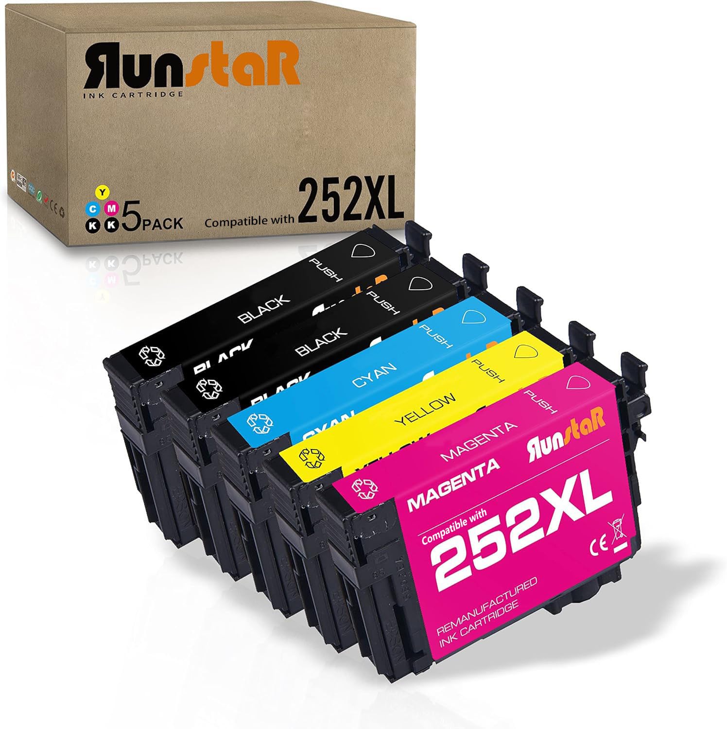 Run Star Remanufactured for 252XL T252XL Ink Cartridge for Epson 252XL T252XL for Espon Workforce WF-3620 WF-3640 WF-7110 WF-7610 WF-7620 WF-7210 WF-