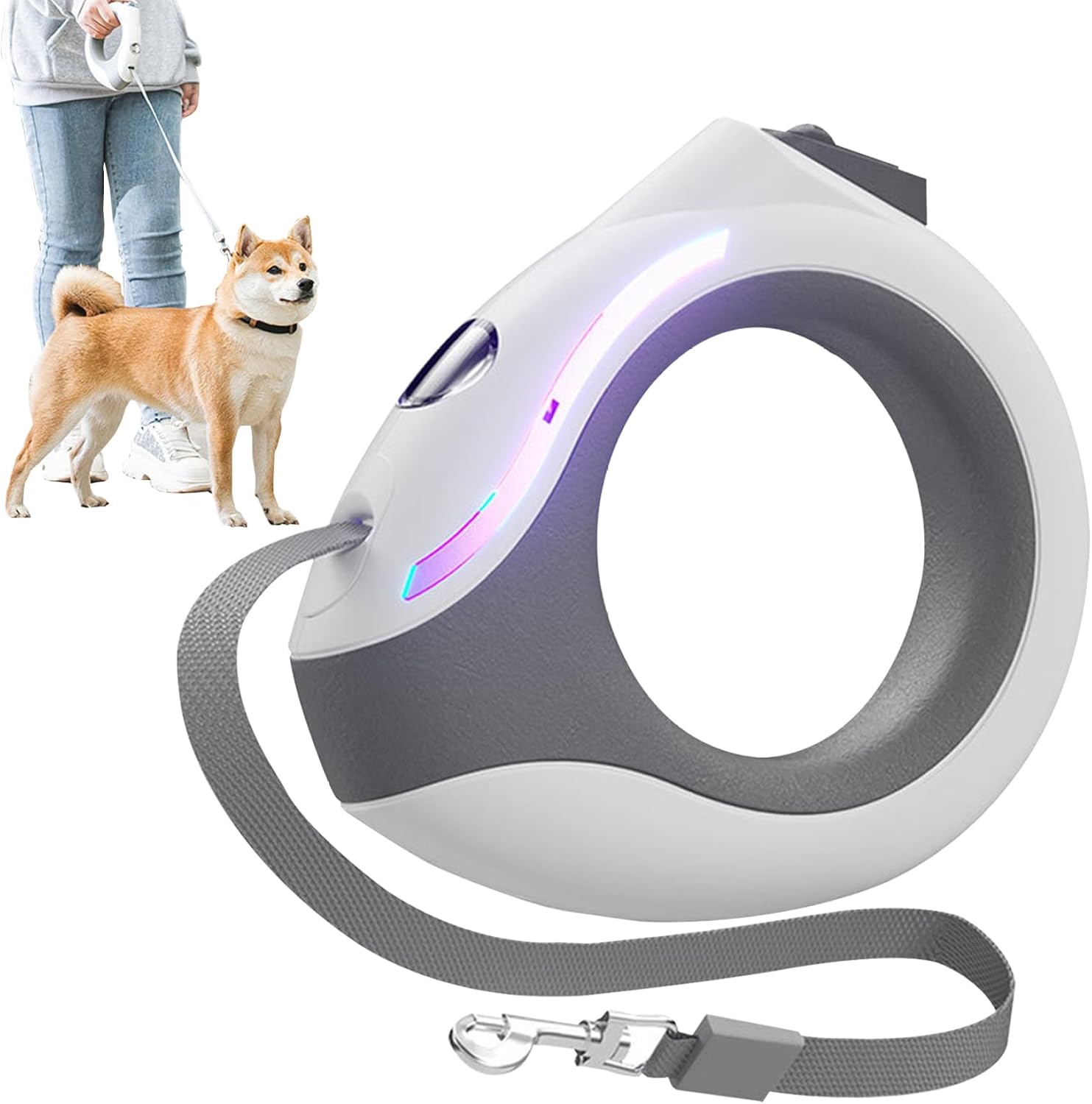 Hands Free LED Dog Leash - Retractable 118in Leash With Flashlight For Small & Medium Dogs