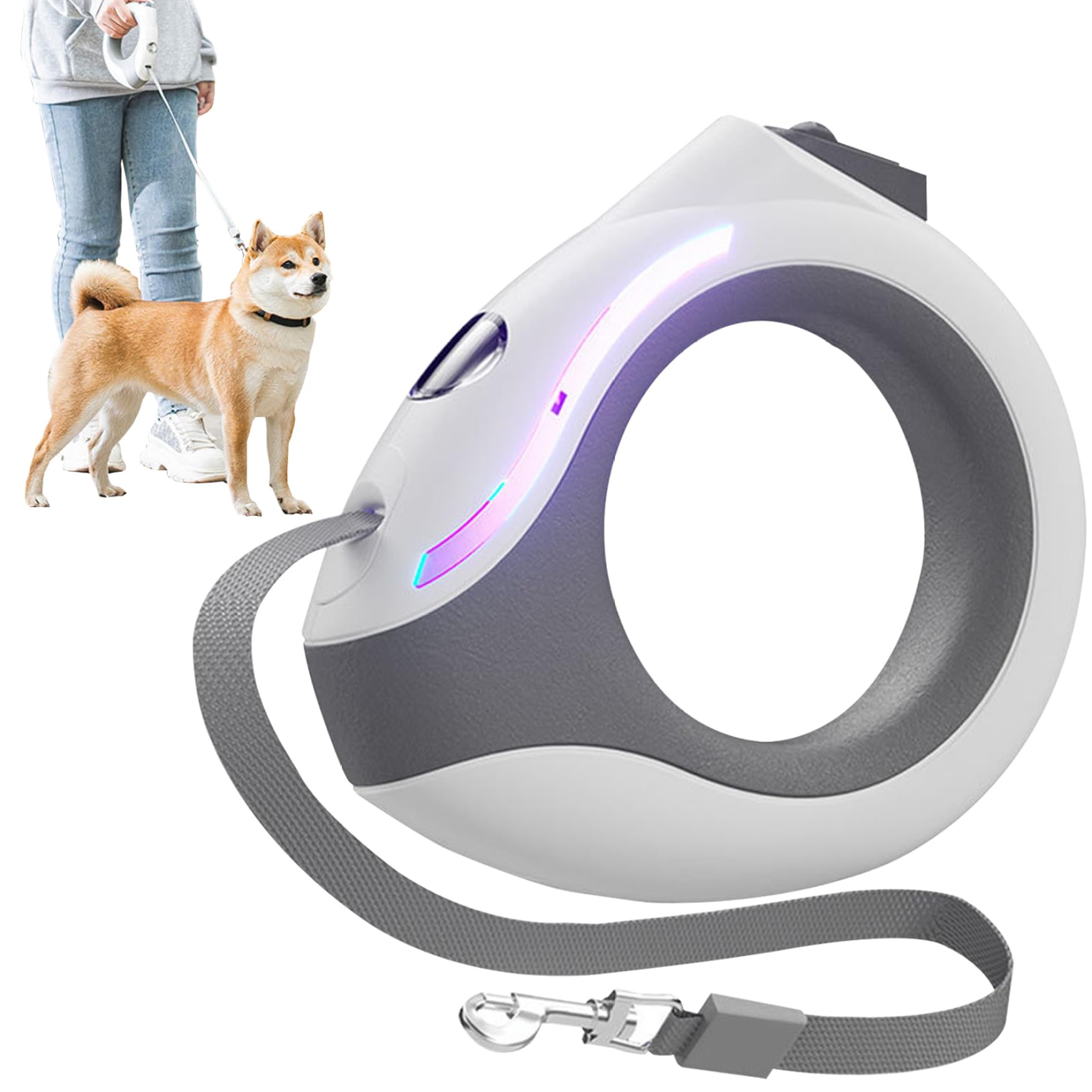 Retractable Flashlight Dog Leash - 118in Round Handle with Lock, Breathing Light for Small & Medium Dogs